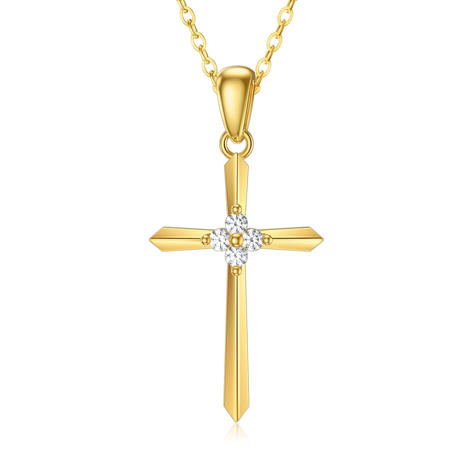 YDD 9ct Gold Cross Necklace for Women, 9K Pure Yellow Gold Cross Pendant Necklace for Girls with Cubic Zirconia Dangle Necklace Dainty Jewellery Gifts for Ladies 16+1+1 inches