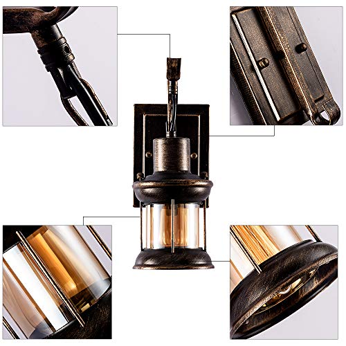 Moonkist Industrial Vintage Single Head, Rustic Nordic Glass Wall Sconce Fixtures Retro Metal Painting Color Wall Lamp For Home Bar Bedroom Bedside Corridor Decorate Wall Light 110V #TOP6
