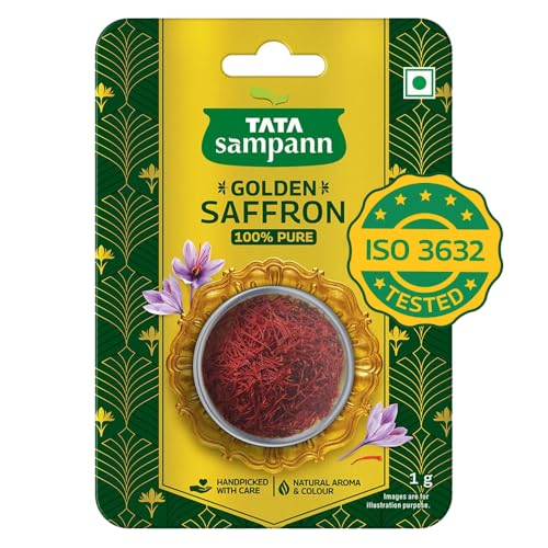 Image of Tata Sampann Golden Saffron, 1g, Natural Aroma & Colour, Pure & Natural Kesar, ISO 3632 Tested
