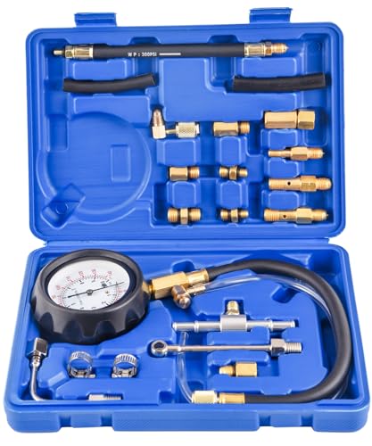 DHA Professional Fuel Pressure Tester Kit, 0-140 PSI Fuel Injection Pump Gauge for Petrol & Diesel Engines, Fuel Rail Pressure Tester for Car Truck Van Motorcycle, 20-Piece Engine Diagnostic Tool Set
