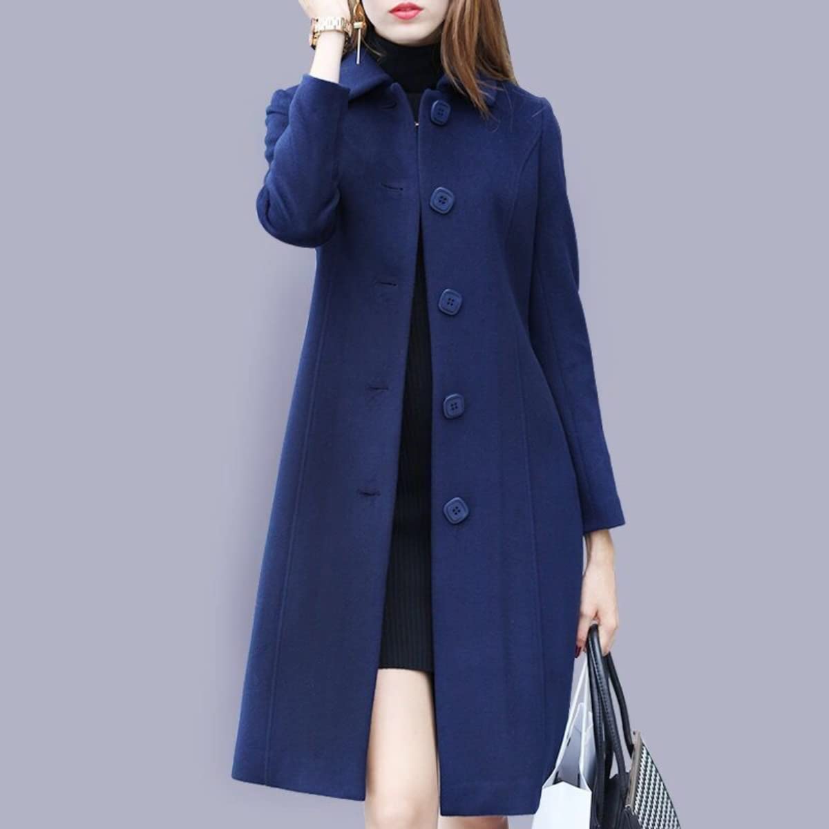 Cappotto da Marinaio Donna Elegante Invernale Monopetto con Tasca Lungo Tinta Unita Antivento