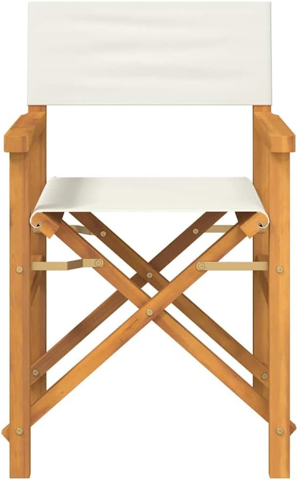 Folding Director Sling Chair, Solid Teak Wood Frame, Cream Polyester Seat, Outdoor Patio Porch Garden Dining, 242 lbs Capacity