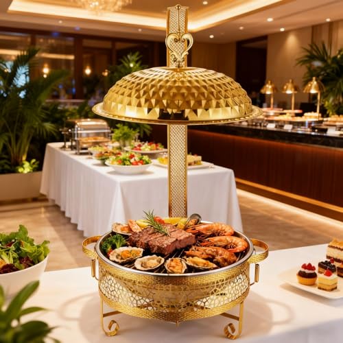 Juego de platos de frotamiento para bufé, platos redondos de 8.5 cuartos de galón con tapas, utensilios, latas de combustible para eventos, fiestas y catering