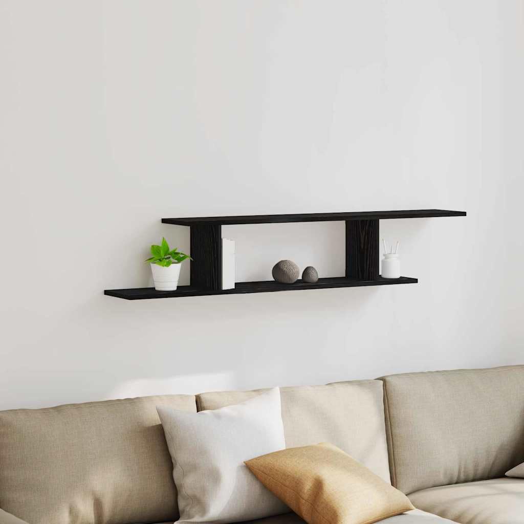 Wandmontiertes TV Regal Schwarz Eichen-Optik aus Holzwerkstoff 125 x 18 x 23 cm mit 2 Regalen, platzsparend und langlebig, ideal für Wohnzimmer, Büro, Schlafzimmer