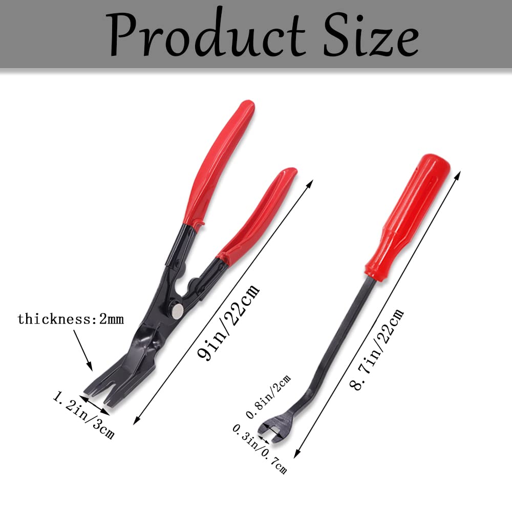 Ruibapa 2 Pcs Red Clip Removal Tool, Pliers Fastener, Set Auto Trim Removal Tool Pry Tool For removing auto door panel and instrument panel