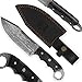 USQUARE UE-009, 25.4 cm Cuchillo de Caza de Acero Damasco con Funda, Cuchillo de Hoja Fija, Cuchillo bushcraft, Mango de Madera Pakka Negro, Espiga Completa, desarrollado para Caza y Camping