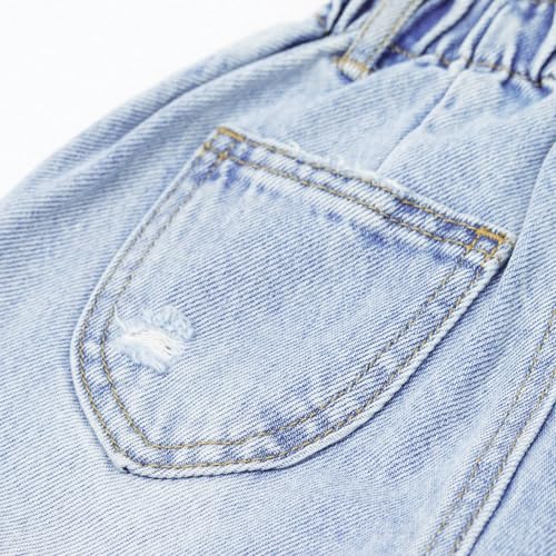 KIDSCOOL SPACE Baby Girls Jeans,Toddler Boy Elastic Waist with D-Ring Square-Shaped Pockets Straight Leg Denim Pants3