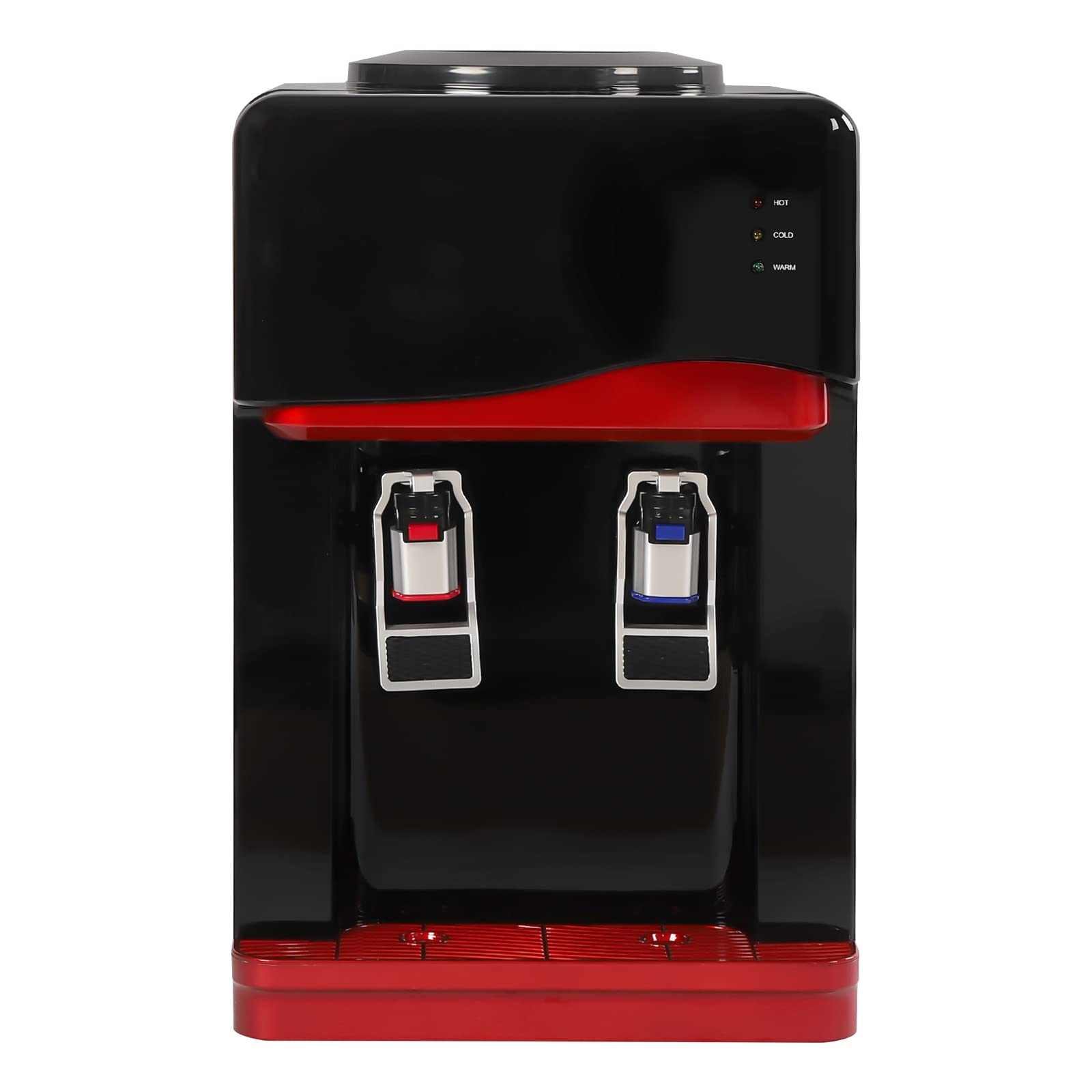Countertop Water Cooler Dispenser, Top Loading, Function Hot Warm Cold Drinking Machine with Child Safety Lock Drinking Fountain for Home/Office/Dormitory Use (Black+Red)
