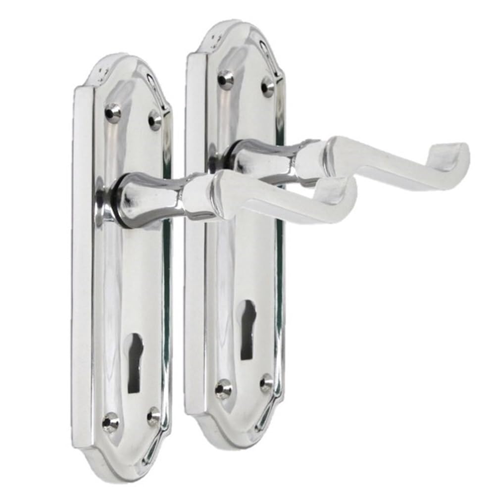 Epsom Door Handle Silver Polished Chrome Lever Lock Set – Lever On Backplate – Includes 3 Lever Sash Lock – 1 Pair