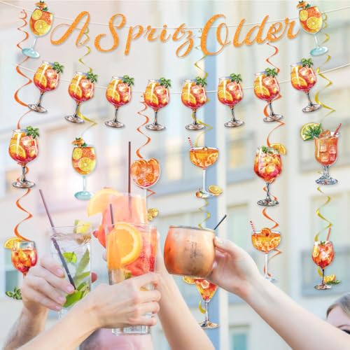 Image of Aperol Sprit Party Decor Include A Spirity Older Orange Glitter Banner Hanging Swirls Sprit Cocktail Birthday Bachelorette Bridal Shower Bar Party Supplies