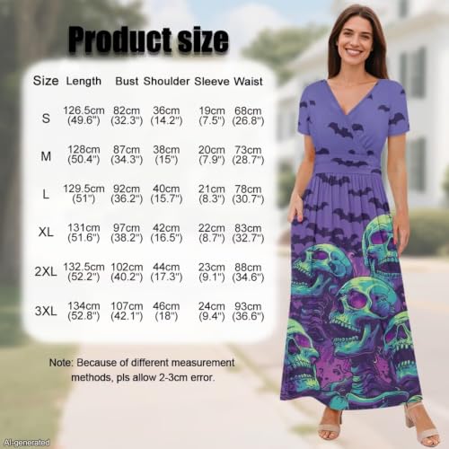 Image of Women's Fall Summer Short Sleeve Ankle Length V-Neck Party Dress with Pockets Size S-3XL