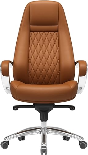 CYXI Silla de oficina de cuero de vacuno, sillas ejecutivas giratorias de elevación ajustable, silla de computadora con respaldo alto con