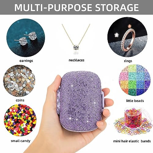 Image of Bling Travel Pill Organizer Cute Pill Box with Labels Rhinestone Pill Case for Purse Portable Daily Pill Container 7 Day Medicine Holder for Vitamin Supplement(Purple)