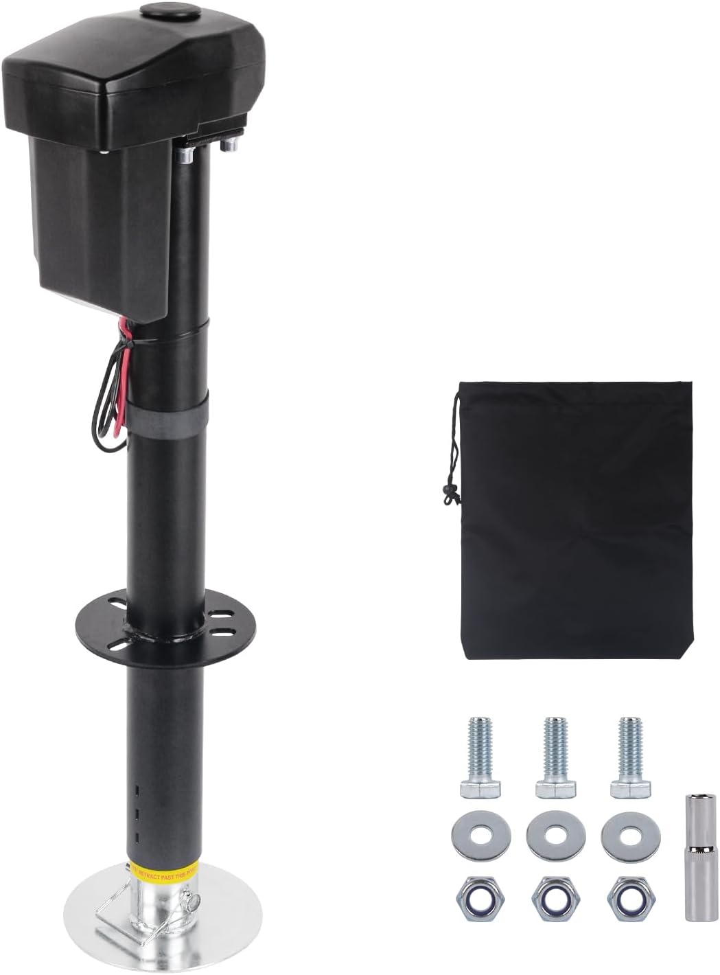 rv electric trailer jack 4200lbs,heavy duty electric power tongue jack for travel trailer a-frame camper,cargo trailer,18"" travel,12v dc with waterproof cover, black