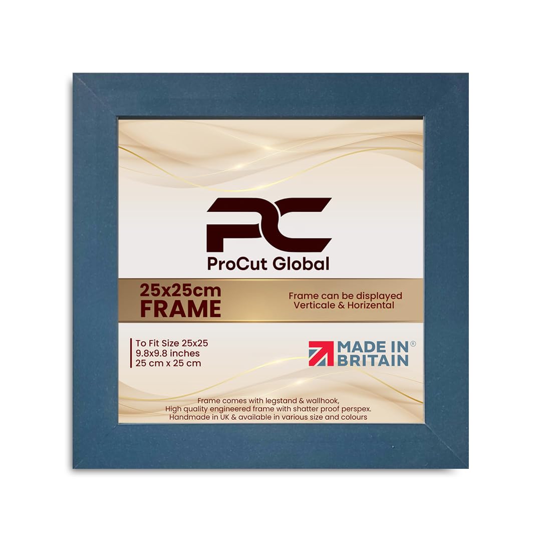 Procut Global 25X25CM Navy Blue Picture Frames - Modern Wooden Photo Frame with Shatterproof Perspex for Wall or Tabletop - Perfect for Posters, Certificates, Prints - Sizes & Colors Available