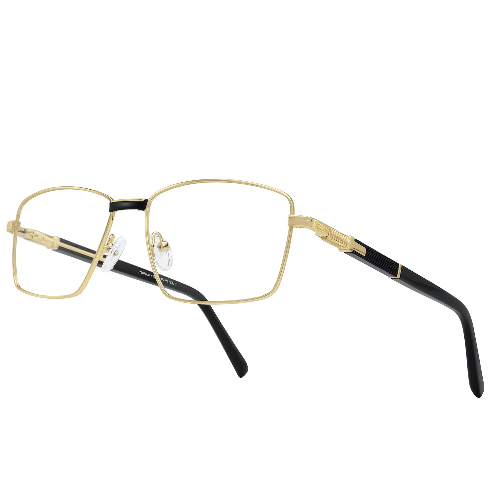 RB.Pilot Rectangle Reading Glasses for Men Blue Light Blocking Computer Readers Spring Hinge Metal Frame Acetate Legs