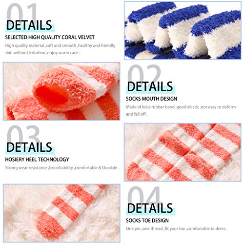 Dosmart Womens Over Knee High Fuzzy Socks Soft Warm Thigh High Striped Stockings Cozy Slipper Fleece Winter Long Socks (2 Pairs Striped) #TOP3