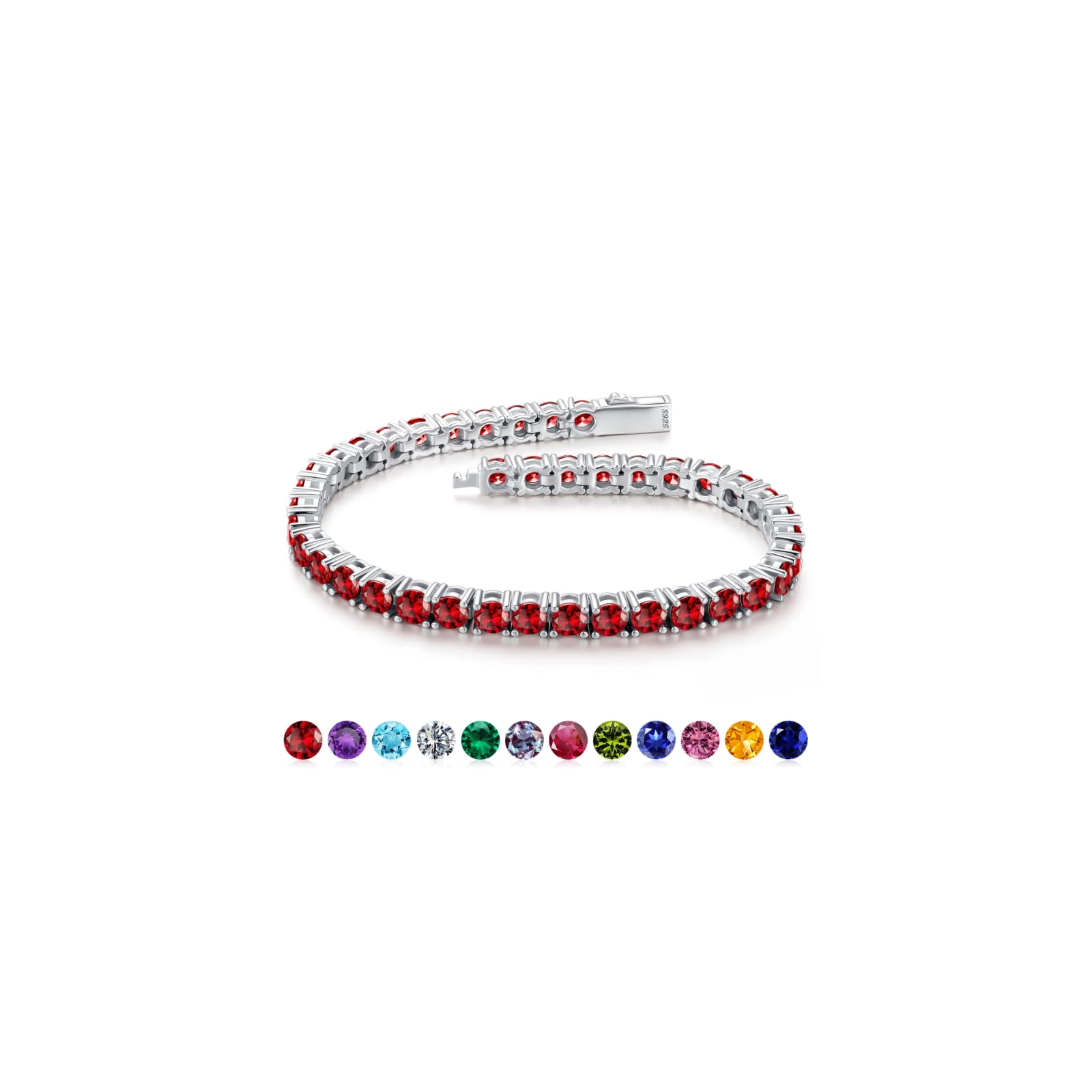Iefil Tennis Bracelets for Women - Size 6.5" - 7" Sterling Silver Birthstone Bracelet, Anniversary Birthday Gifts for Women 01-Jan-Garnet 6.5in-16.51cm