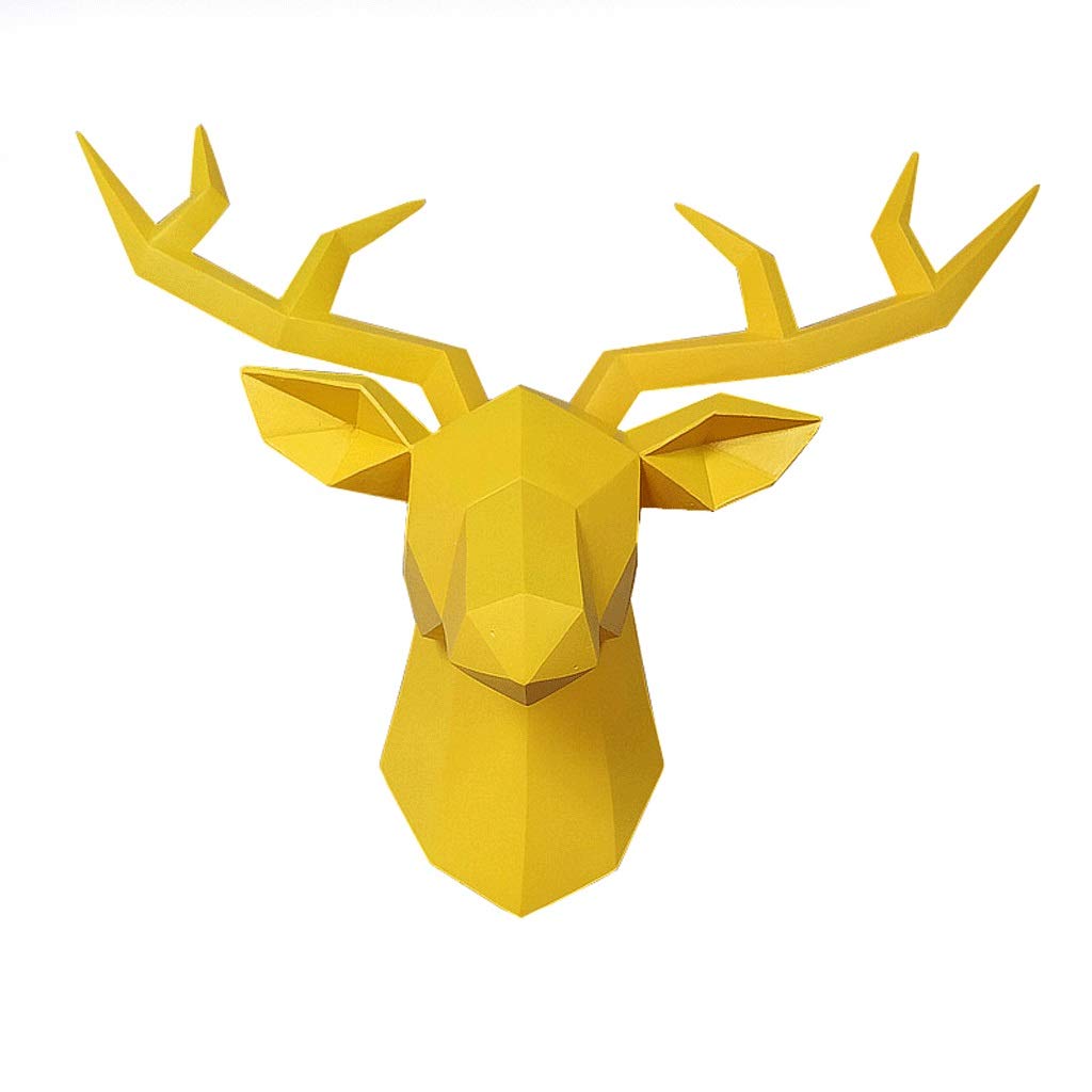 Decorazione da parete Scultura da parete, Testa di cervo portafortuna da appendere alla parete Testa di animale in resina Decorazione da parete tridimensionale geometrica creativa per la casa, Giallo-