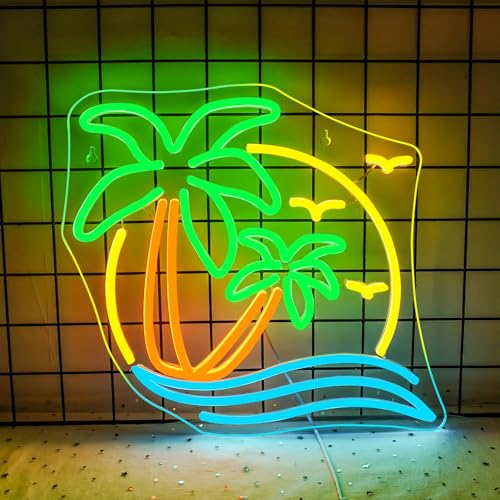 NOSUN Tropic Palm Tree Neon Signs for Wall Decor Hawaiian LED Neon Lights Coconut Tree Tropic Neon Signs for Bedroom Bar Party Men Cave Game Room Sea Neon Light Sign Tropic Wall Art Decor — view 2