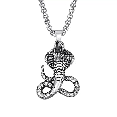 THE MEN THING Alloy King Snake Pendant with Pure Stainless Steel 24inch Chain for Men, European trending Style - Round Box Chain & Pendant for Men & Boys