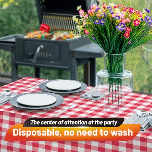 Image of Plastic Table Cloth, 110 Ft X 54 In Disposable Tablecloth Red and White Checkered Tablecloth with Any Cut Sliding Cutters Premium PEVA Plastic Table Cloth Disposable for Picnic, Parties, Festivals