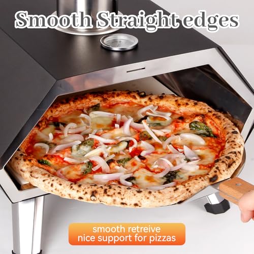 FLYZZA 12 Inch Square Pizza Peel, Stainless Steel Pizza Spatula with Ergonomic Long Wood Handle for Pizza Oven Baking, Turing Peel for Pizza, Dough, Bread Pastry - Thumbnail 2