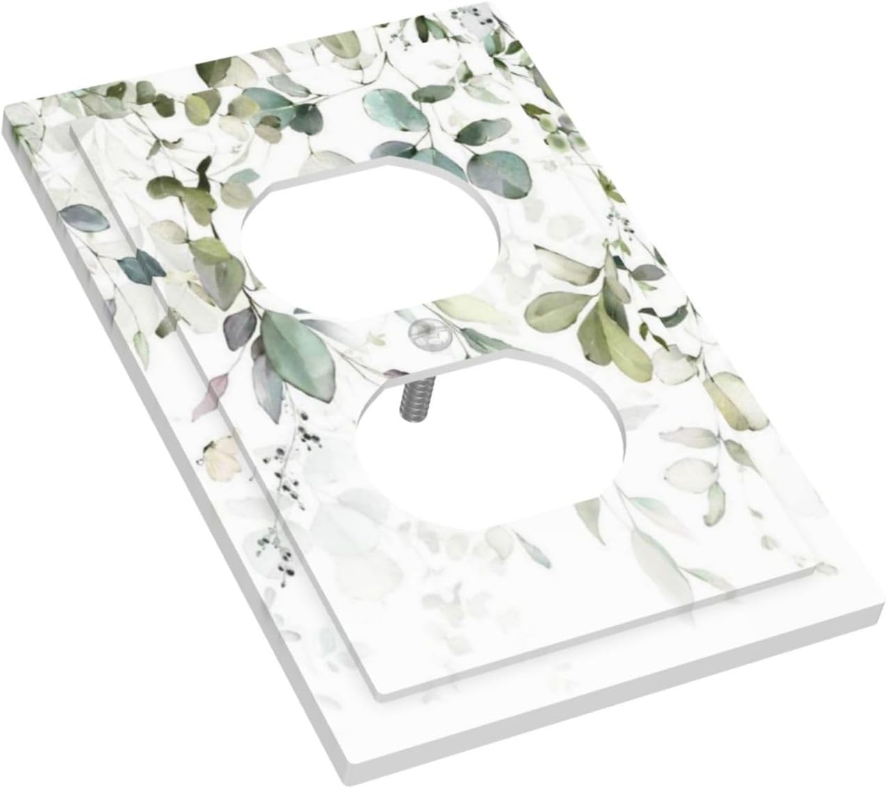 Watercolor Boho Green Leaves Plants Flowers Outlet Covers 1 Gang Duplex Light Switch Cover Decorative Switch Plates Electrical Receptacle Faceplate Wall Plate for Bed Room Living Room Decor image 3