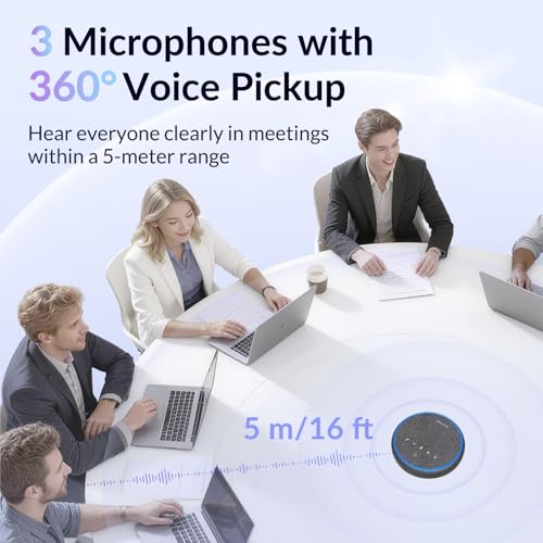 Image of Conference Speakerphone, 3 AI Mics 360 Voice Pickup, Smart Noise Cancelling, Portable Speaker for Video Calls, Home Office & Small Team Meetings