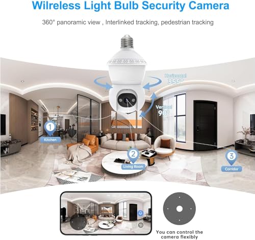 Image of Light Bulb Security Camera, 5G /2.4GHz WiFi Lightbulb Cameras Outdoor for Home Security,Smart AI Human Detection,Color Night Vision, 2-in-1 Bulb Security Camera with LED Light E27 Compatible (2Pack)