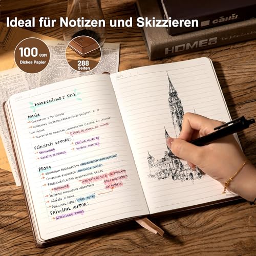 Carnet de notes A5 cuir marron CAGIE 288 pages lignées 100g