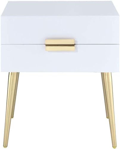 Miniatura 6 de Acme Denvor Night Table in White  Gold 84496