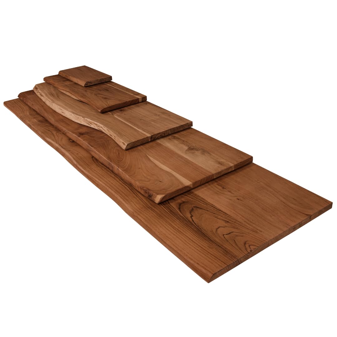 Holzplatte 80x50 cm Akazienholz massiv nussbaumfarben Baumkante | 26mm, Zuschnitt nach Maß, Baumkantenplatte für Bastler, Heimwerker