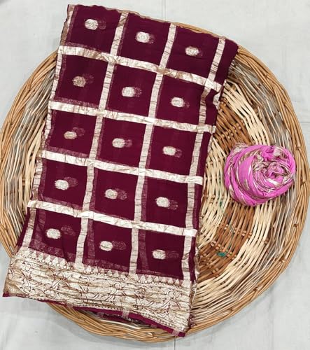 Image of Women's Pure Viscose Georgette Checks Zari Fabric Jaipuri Saree with Matching Blouse