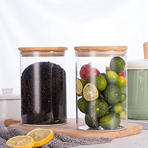 Image of Glass Food Storage Containers with Airtight Bamboo Lid, Coffee Storage Jars for Home Kitchen, Pantry Tea, Spices, Snack (ROUND 1200 ML JAR, SET OF 6)