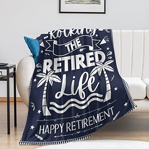 Retirement Throw Blanket - Soft, Fuzzy & Warm - 30x40 Inches Small Blankets for Women - Dark Blue Vintage Throws Farewell Gift for Coworker