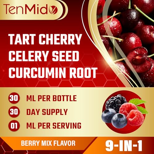 Tenmido Tart Cherry Extract Liquid Drops - 9in1 with Celery Seed, Curcumin, Yucca Root, Boswellia, Chamomile, Milk Thistle, Ginger, and Citrus Limon - Vegan, Non-GMO - 30ml 1 Fl Oz - Thumbnail 2