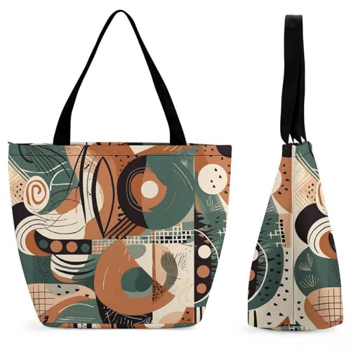 Abstract Geometric Pattern Tote Bag for Women,Shoulder Bag with Inner Pocket,Large Capacity Cloth Bags for Work ShoppingTravel Beach Gym