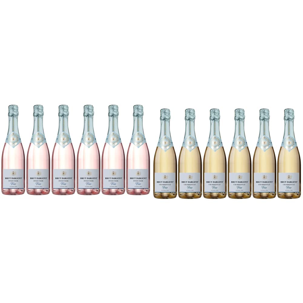 Brut Dargent Free Pinot Noir - Vin Rosé Pétillant Sans Alcool - Origine : France (6 x 0.75 L) & Free Chardonnay - Vin Blanc Pétillant Sans Alcool - Origine : France (6 x 0.75 L)