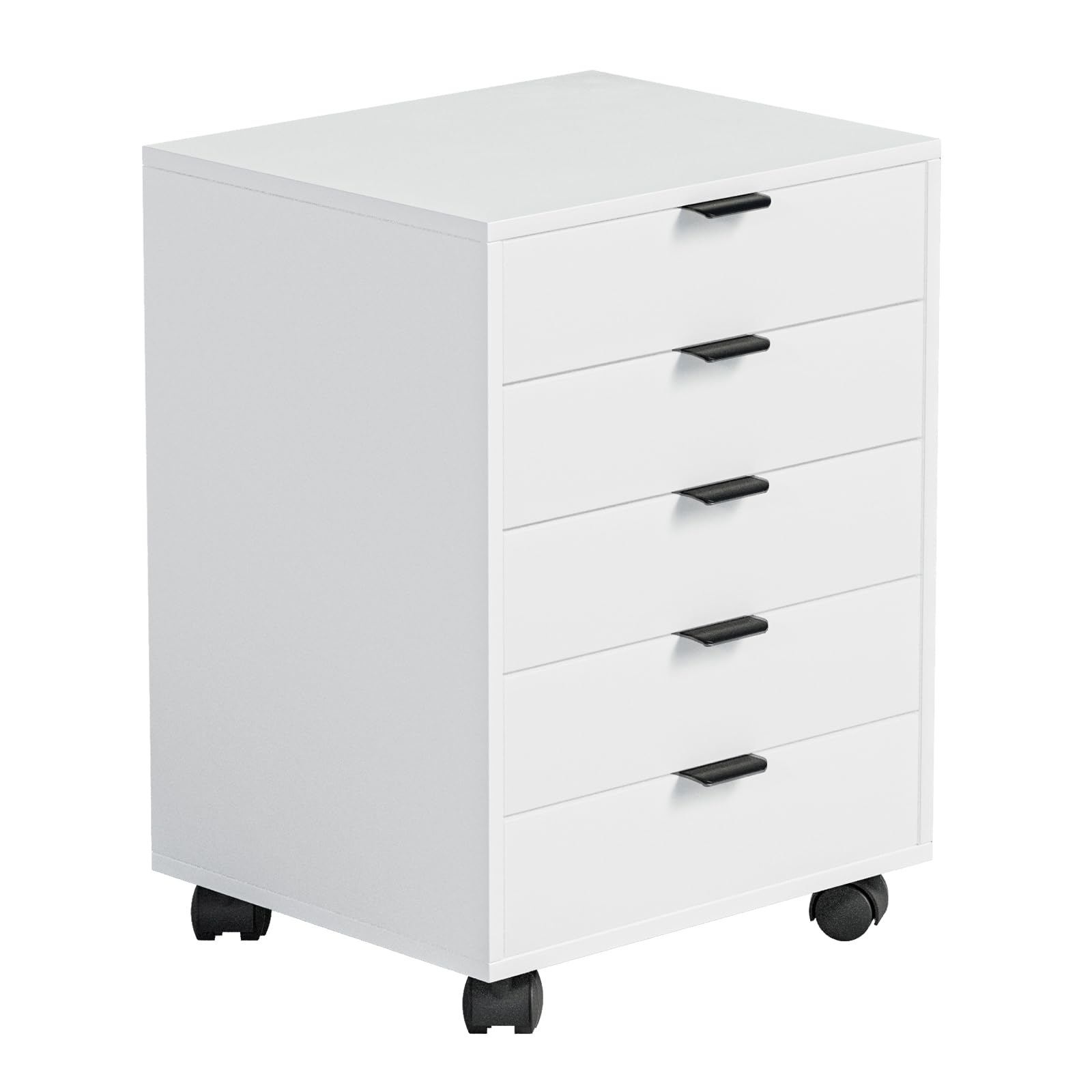 ELUCHANG Schedario da Ufficio con 5 Cassetti e Ruote, Archivio per Documenti A4, Armadio Mobile per Home Office e Studio, Bianco, 40x40x60 cm