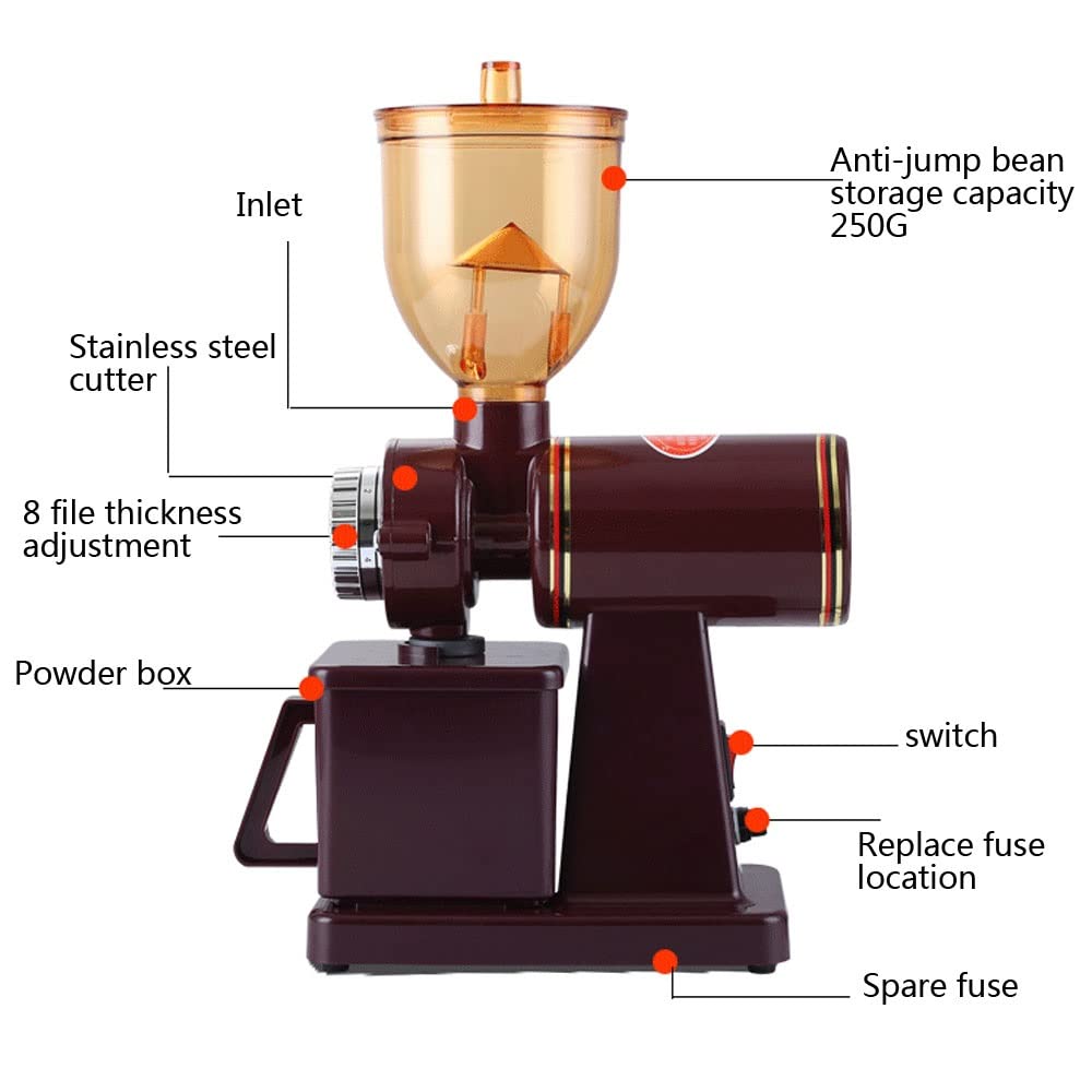 Elektryczny stożkowy młynek do kawy, przenośny, ze stali nierdzewnej, z regulowanymi ustawieniami do espresso, przypraw, ziół, orzechów, ziaren (rozmiar: ulepszony czerwony 220 V)