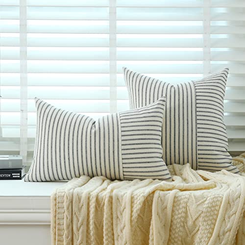 Mycdxe M011 Throw Pillow Covers 12 X 20 Inch Farmhouse Pillow Covers, Set Of 2 Striped Textured Patchwork Lumbar Pillow Case thumb #4