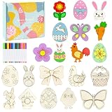 Hidreas 36 Pcs DIY Easter Wooden Magnets Art Craft Supplies Painting Kit for Easter Activities