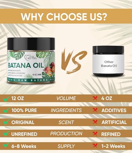 LuvHer Raw Batana Oil for Hair Growth, 100% Raw 12oz Dr Sebi Batana Oil Pure Organic Natural unrefined oil from Honduras Conditioner Thicker Hair Nourishment to Prevent Hair Loss X-Large