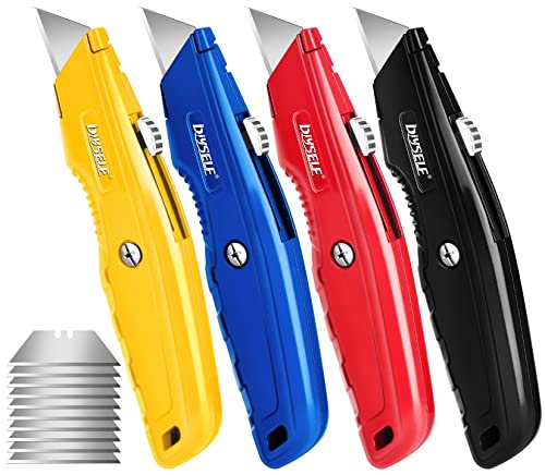 Diyself 4 Pack Box Cutters, Utility Knives For Carpet, Cardboard, Vinyl, Box, Paper, Sharp Razor Knife, Package Opener, Box Cutter Retractable With 10 Pcs Blades, Box Cutter Knife For Shop, Warehouse #TOP17