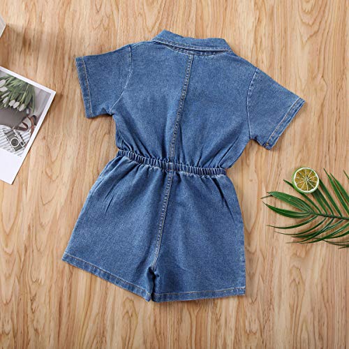 Toddler Baby Girl Clothes Denim Pocket Romper Short Sleeve Drawstring Jumpsuit One-Piece Coverall (A-Denim, 2-3 Years) #TOP6