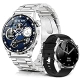 【第2世代 】 FOSMET QS40 スマートウォッチ 睡眠管理 丸型 メンズ 10日間のバッテリー持続 常時表示 1.43インチ Super AMOLEDディスプレイ サファイアガラス搭載 アプリのGPS連動可能 smart watch iPhone アンドロイド対応 IP68防水 文字盤設定 アラームバイブのみ 運動の自動検知機能 付属ベルト2本 TELEC認証取得済 (シルバー)