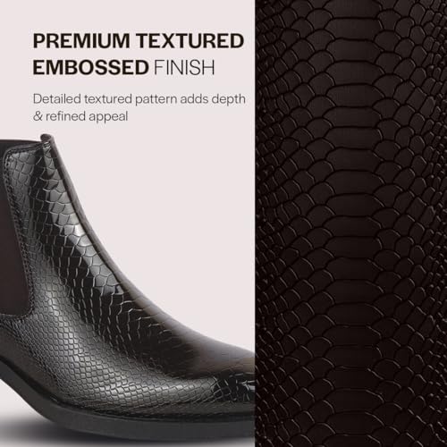 Image of FAUSTO Men Textured /Embossed High Ankle Chisel Toe Slip On Chelsea Boot | Stylish, Durable & Comfortable Cuban Boots | Memory Cushioned Insole