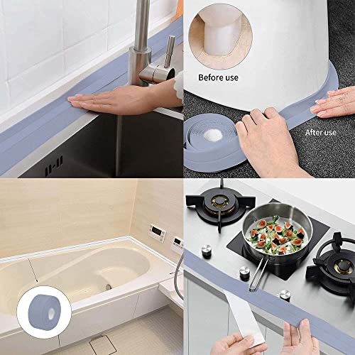 Image of Bath & Kitchen Caulk Tape Sealant Strip,PVC Self Adhesive Tub and Wall Sealing Tape Caulk Sealer,Caulk Strip,sealant Tape,Shower Tile Sealer Adhesive sealant （Silver）