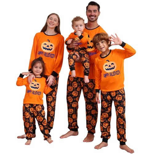 HKYFNNBW-Family Matching Halloween Pajamas Baby Rompers/Bat Pumpkin Letter Print Long Sleeve Tops and Pants Sleepwear Set (Baby, 9-12 Months, Orange 7)